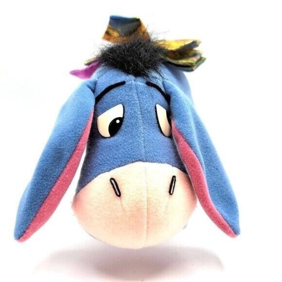 Mattel Eeyore Flip Book Plush Blue 12" On Back Hook Loop Removable Tail Vintage - Picture 2 of 9